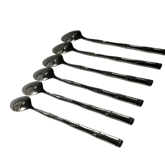 Stainless Steel Spoons W/Bamboo Design Set of 6 Japan Elegant Timeless Modern - Picture 4 of 11